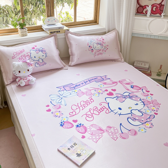 91家纺网 家纺一手货源 找家纺 博雅 2025新款三丽欧A类大版数码印花1200D冰丝凉席凉席席子 甜心KT