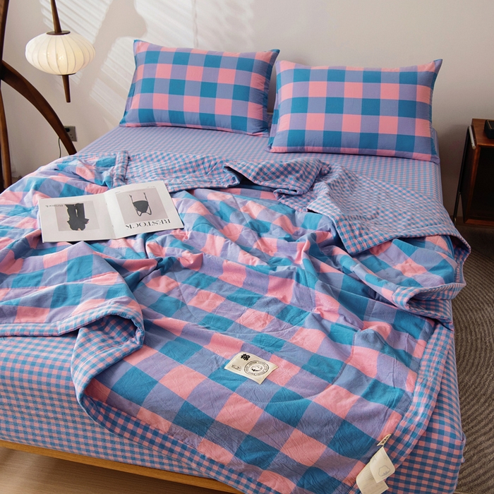 91家纺网 家纺一手货源 找家纺 鑫棉坊 2025新款全棉色织水洗棉A类棉花夏被可机洗空调被四件套床单枕套 福山