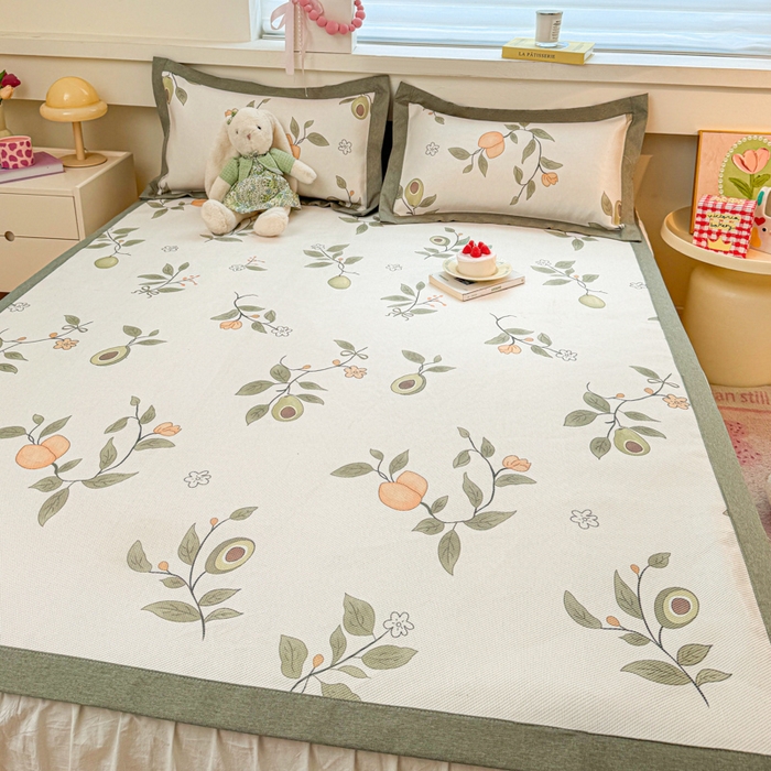 91家纺网 家纺一手货源 找家纺 迪乐妮 2025新款印花真冰藤冰凉席 牛油果