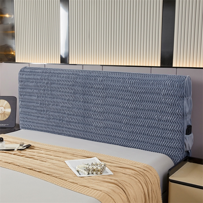 91家纺网 家纺一手货源 找家纺 情恒家纺 2025新款德芙绒工艺款全包床头罩 丹宁蓝