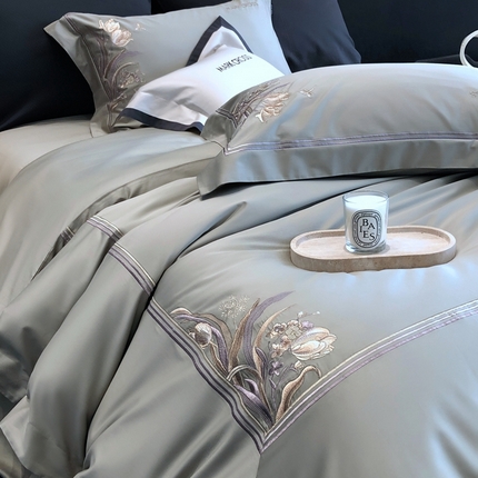 91家纺网 家纺一手货源 找家纺 （总）佳汐蓝2025新款清雅自然刺绣黄金棉系列四件套价格表券后不低于498/518元