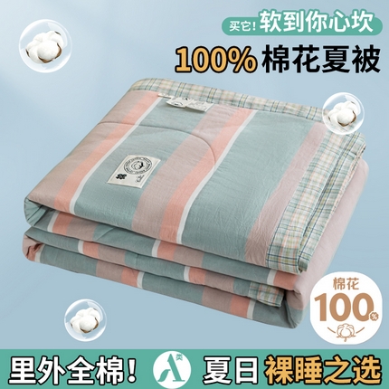 鑫棉坊 2025新款全棉色织水洗棉A类棉花夏被可机洗空调被四件套床单枕套 伊人