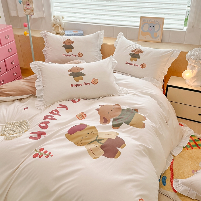 91家纺网 家纺一手货源 找家纺 玉元坊 2025新款全棉纯棉数码印花四件套 快乐小熊