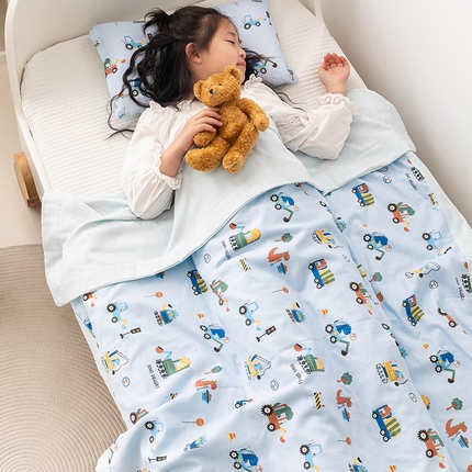 嗨生活 2025年 7A抗菌全棉双层纱夏被  纱布夏被盖毯  儿童夏被 幼儿园夏被 挖机恐龙