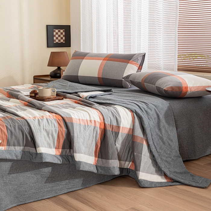 91家纺网 家纺一手货源 找家纺 鑫棉坊 2025新款全棉色织水洗棉A类棉花夏被可机洗空调被四件套床单枕套 柏林灰