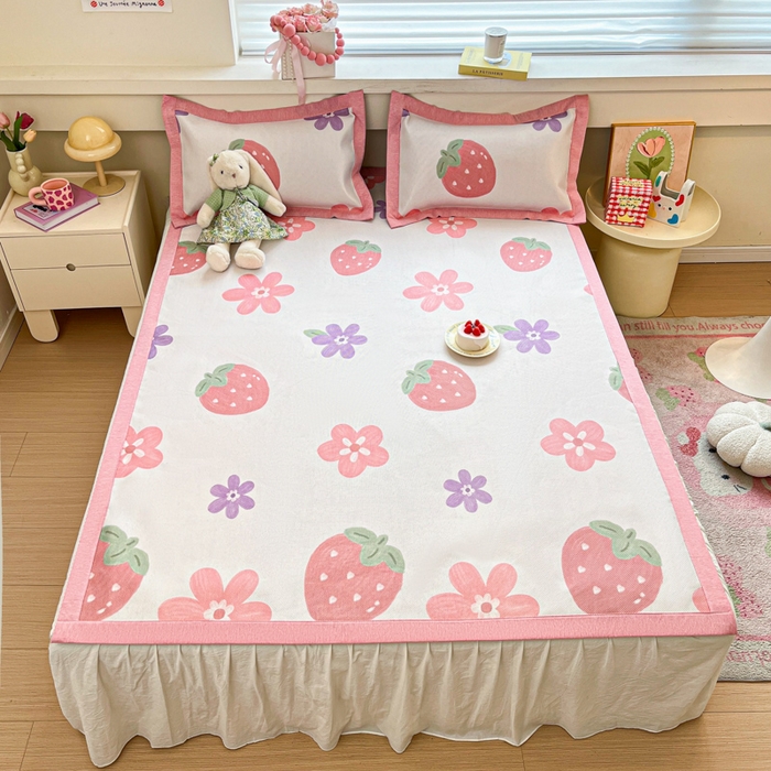 91家纺网 家纺一手货源 找家纺 迪乐妮 2025新款印花真冰藤冰凉席 甜心草莓