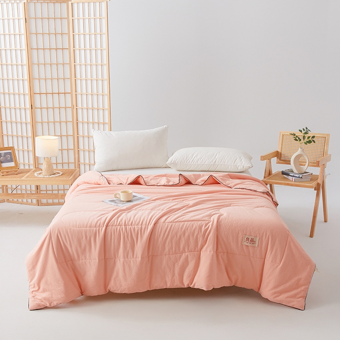 91家纺网 家纺一手货源 找家纺 熙宴家纺 2025新款纯色水洗棉新疆棉花夏被 粉玉