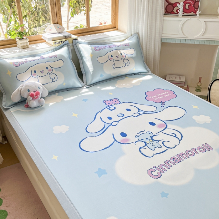 91家纺网 家纺一手货源 找家纺 博雅 2025新款三丽欧A类大版数码印花1200D冰丝凉席凉席席子 云朵玉桂狗