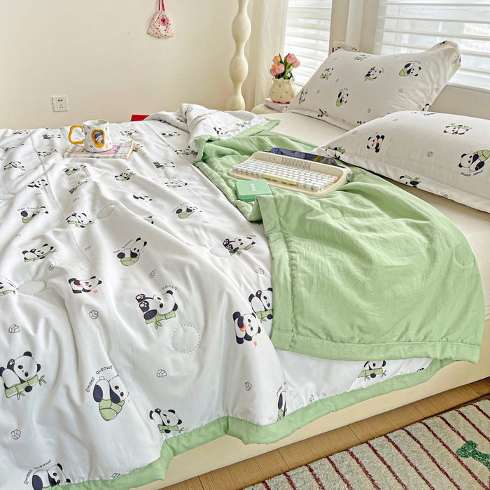 91家纺网 家纺一手货源 找家纺 富艺隆 2025新款水洗棉双层纱夏被 小熊猫