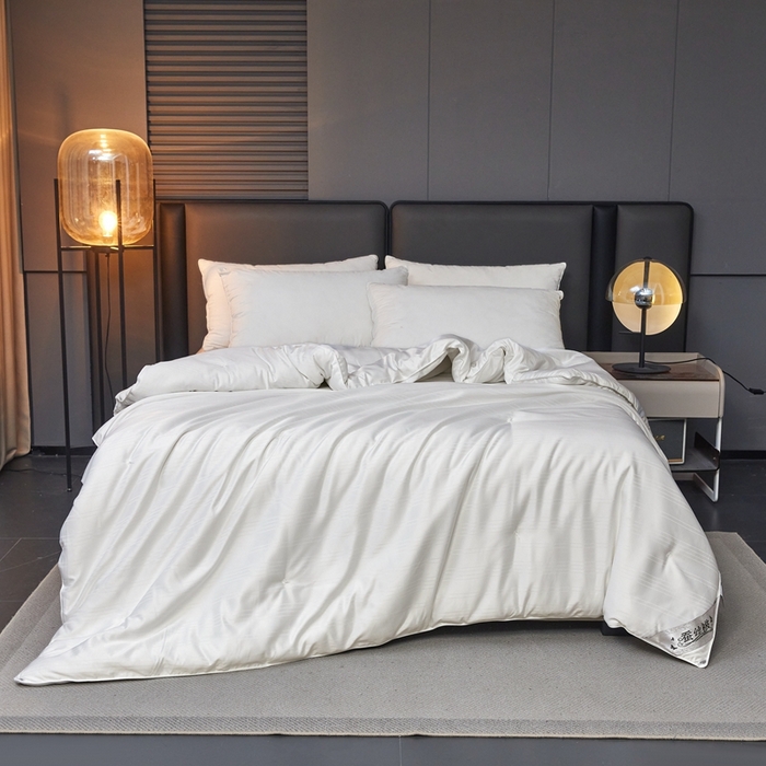 91家纺网 家纺一手货源 找家纺 金同成家纺 2025新款缎条蚕丝被春秋被子母被冬被子被芯 云朵白