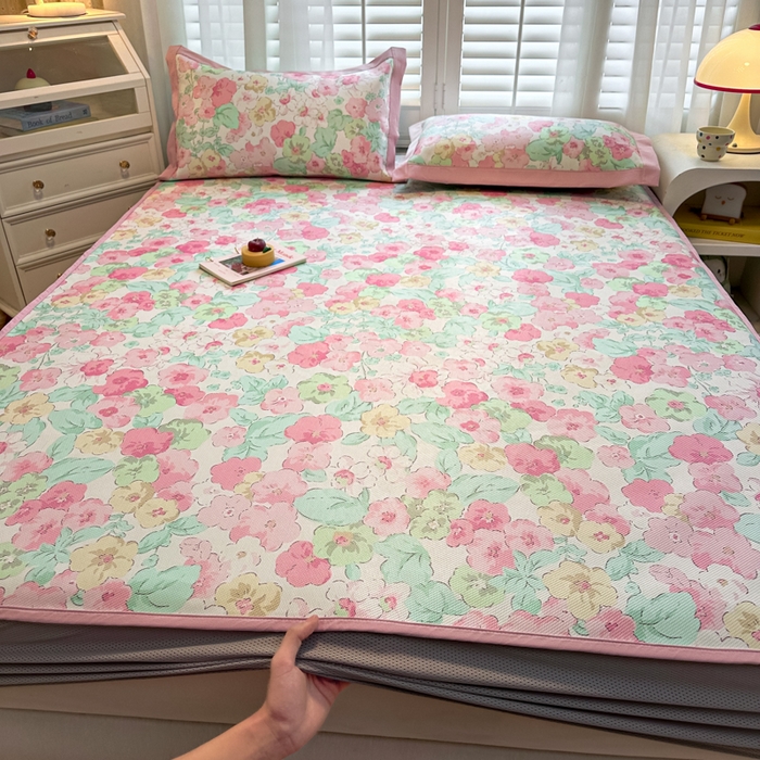 91家纺网 家纺一手货源 找家纺 迪乐妮 2025新款真冰藤印花床笠款凉席 繁花