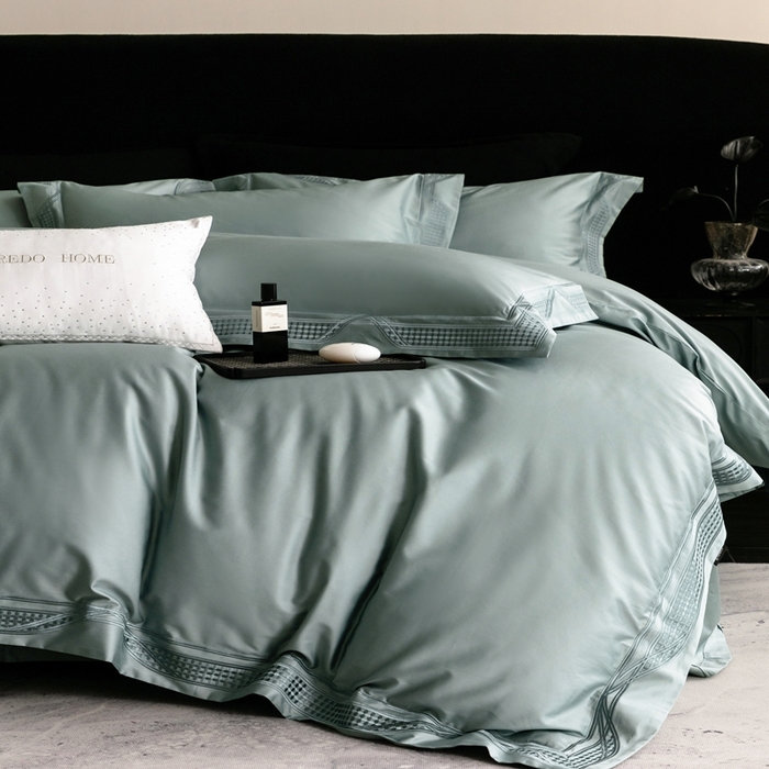 91家纺网 家纺一手货源 找家纺 馨蕊家居 2025春夏新品100s高奢典藏简约全棉系列 棉凯伦-北卡蓝