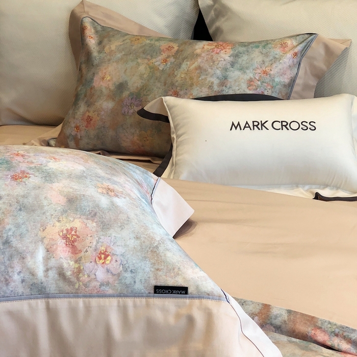 91家纺网 家纺一手货源 找家纺 佳汐蓝2025新款典雅诗意花卉全棉印花四件套券后不低于438/458元 时光之恋-杏黄桔