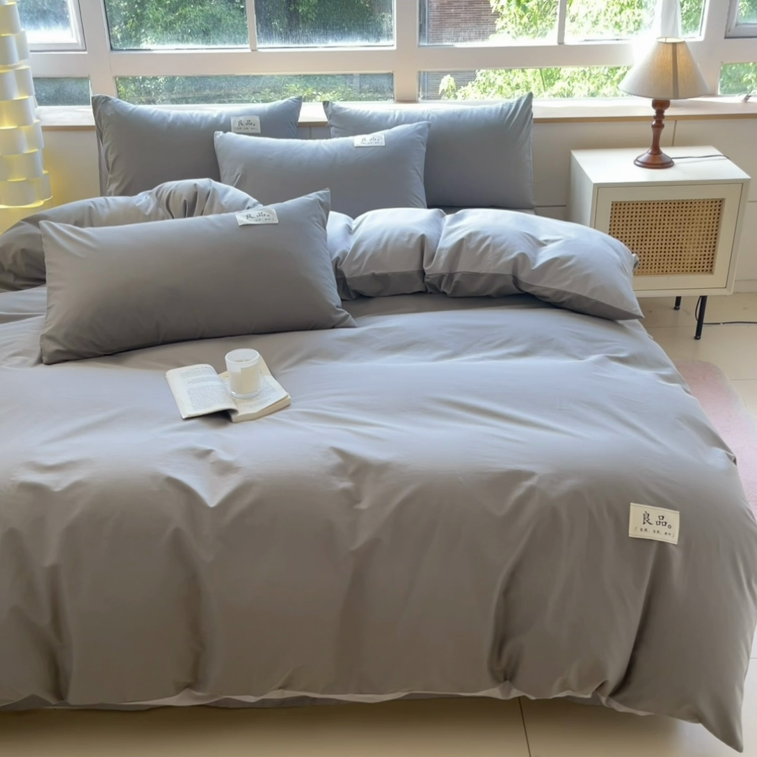 91家纺网 家纺一手货源 找家纺 （总）禧澜庭 2025新款纯棉全棉水洗棉斜纹无印风贴标四件套三件套