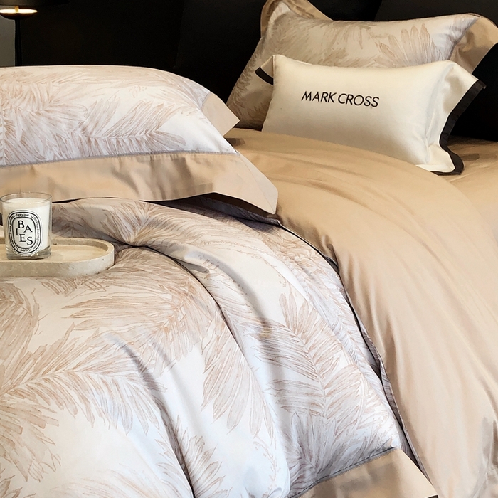 91家纺网 家纺一手货源 找家纺 佳汐蓝2025新款典雅诗意花卉全棉印花四件套券后不低于438/458元 烟火星辰-日落桔