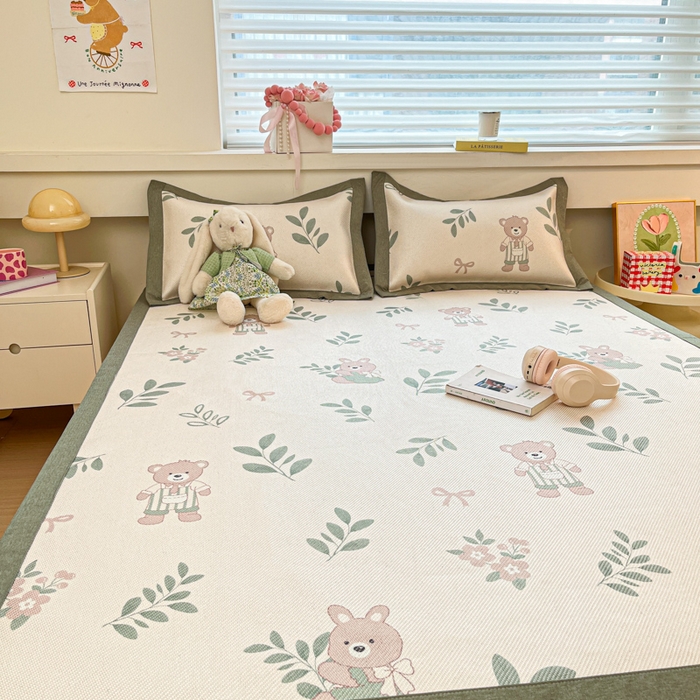 91家纺网 家纺一手货源 找家纺 迪乐妮 2025新款印花真冰藤冰凉席 丛林熊