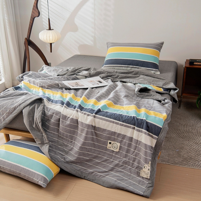 91家纺网 家纺一手货源 找家纺 鑫棉坊 2025新款全棉色织水洗棉A类棉花夏被可机洗空调被四件套床单枕套 洛克