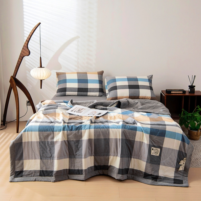 91家纺网 家纺一手货源 找家纺 鑫棉坊 2025新款全棉色织水洗棉A类棉花夏被可机洗空调被四件套床单枕套 布丁