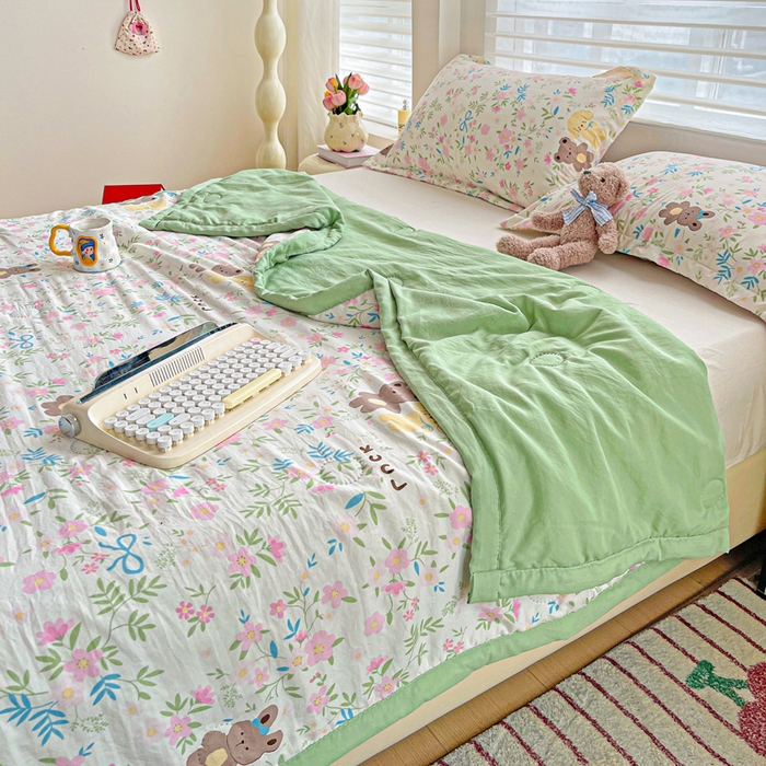 91家纺网 家纺一手货源 找家纺 富艺隆 2025新款水洗棉双层纱夏被 静谧