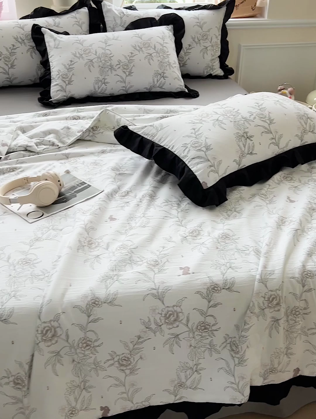 91家纺网 家纺一手货源 找家纺 鑫利来家纺 2025爆款法式赫本风水洗棉韩版荷叶花边云朵棉夏被夏凉被空调被四件套直播爆款 线条花