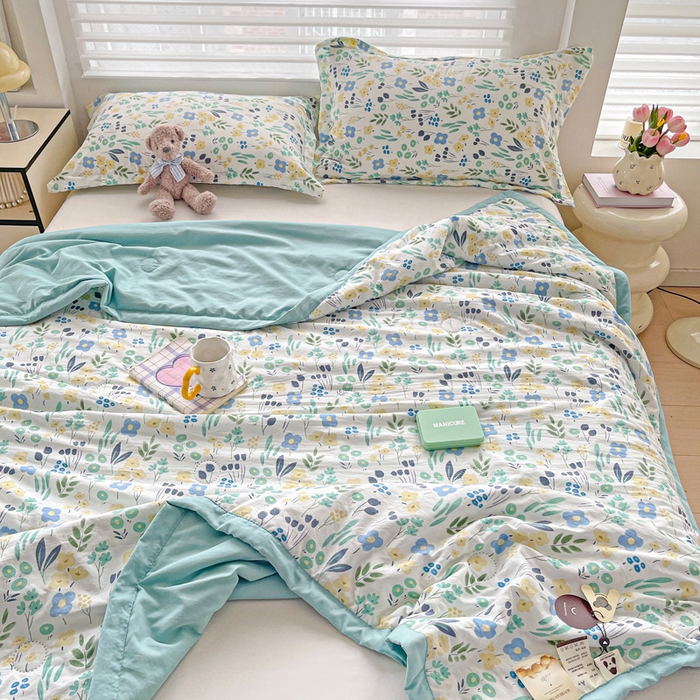 91家纺网 家纺一手货源 找家纺 富艺隆 2025新款水洗棉双层纱夏被 海岛清茶