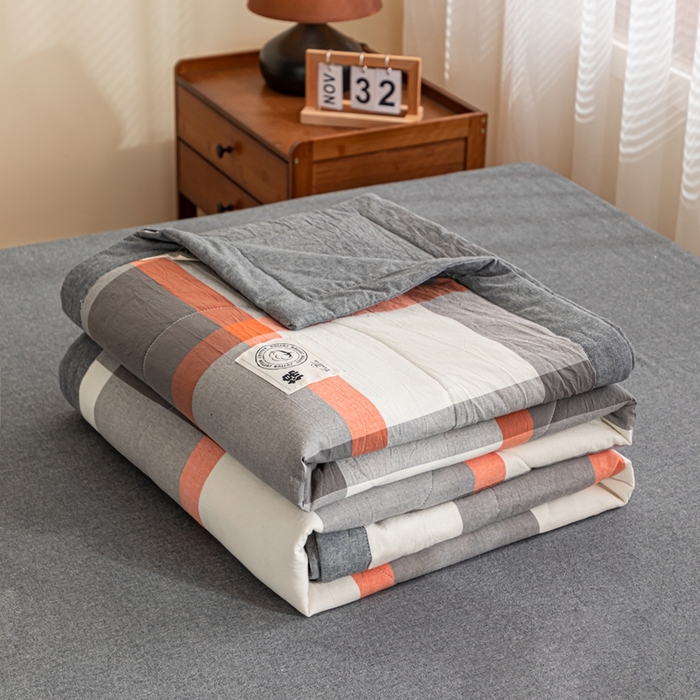 91家纺网 家纺一手货源 找家纺 鑫棉坊 2025新款全棉色织水洗棉A类棉花夏被可机洗空调被四件套床单枕套 柏林灰