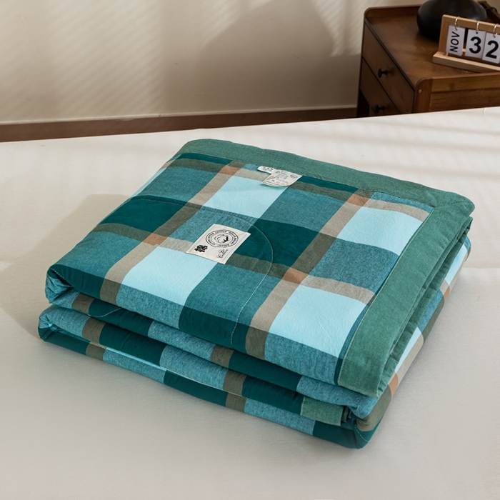 91家纺网 家纺一手货源 找家纺 鑫棉坊 2025新款全棉色织水洗棉A类棉花夏被可机洗空调被四件套床单枕套 澜海