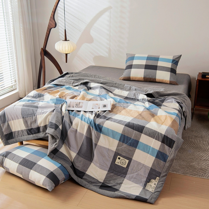 91家纺网 家纺一手货源 找家纺 鑫棉坊 2025新款全棉色织水洗棉A类棉花夏被可机洗空调被四件套床单枕套 布丁