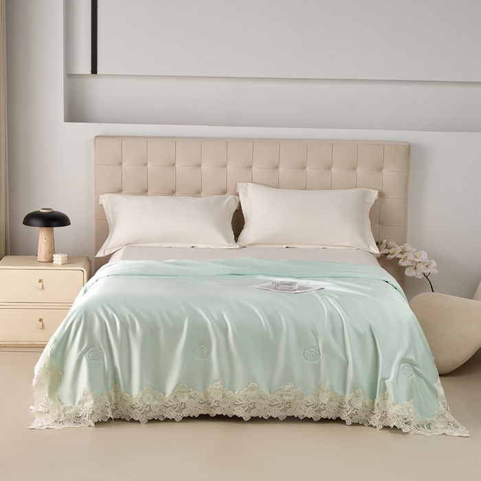 91家纺网 家纺一手货源 找家纺 朴罗 （ 原岚图）  2025新款轻奢法式天丝夏凉被 （含蚕丝） 蓝色