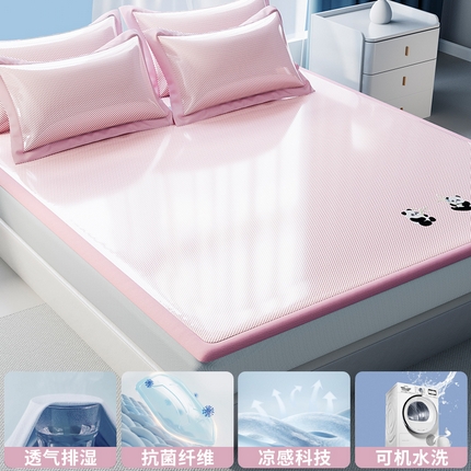 91家纺网 家纺一手货源 找家纺 （总）眠多宝 2025新款冰丝藤席凉席可折叠空调席卡通冰丝席防滑床笠款