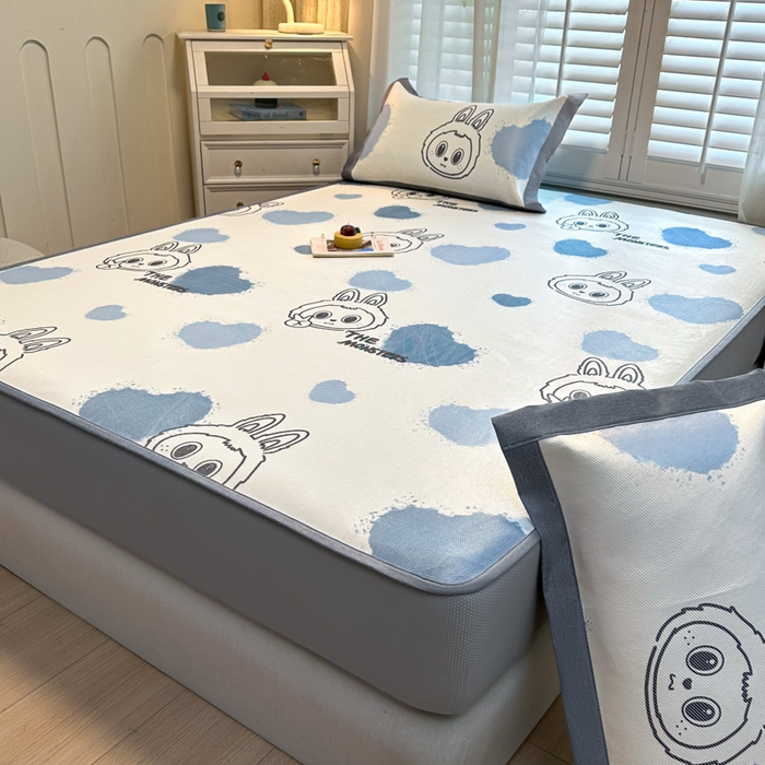 91家纺网 家纺一手货源 找家纺 迪乐妮 2025新款真冰藤印花床笠款凉席 小怪兽