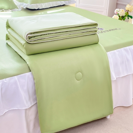 91家纺网 家纺一手货源 找家纺 2025新款A类纯色双拼冰淇淋云母凉感丝夏被空调被（抽空压缩可供跨境） 抹茶绿