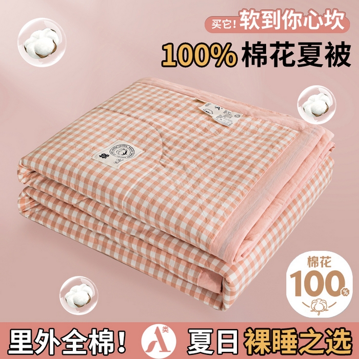 91家纺网 家纺一手货源 找家纺 鑫棉坊 2025新款全棉色织水洗棉A类棉花夏被可机洗空调被四件套床单枕套 初晴