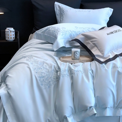 91家纺网 家纺一手货源 找家纺 （总）佳汐蓝2025新款清雅自然刺绣黄金棉系列四件套价格表券后不低于498/518元