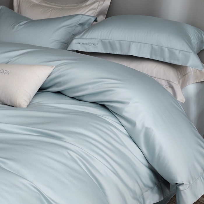 91家纺网 家纺一手货源 找家纺 佳汐蓝 2025新款奢简高支棉柔雾奢缎长绒棉四件套券后不低于628/648元 晴空蓝