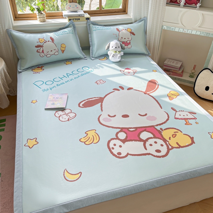 91家纺网 家纺一手货源 找家纺 博雅 2025新款三丽欧A类大版数码印花1200D冰丝凉席凉席席子 甜品帕恰狗