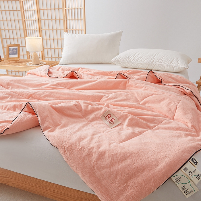 91家纺网 家纺一手货源 找家纺 熙宴家纺 2025新款纯色水洗棉新疆棉花夏被 粉玉