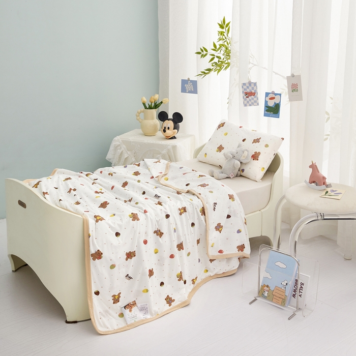 91家纺网 家纺一手货源 找家纺 丝涟家居 2025新款婴儿裸睡级凉感针织毯幼儿园夏被儿童夏被毯子 草莓熊