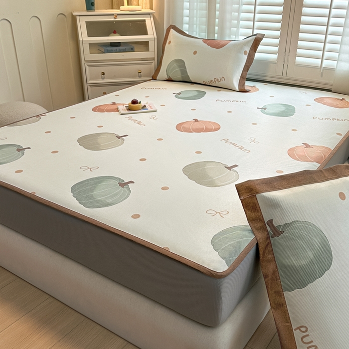 91家纺网 家纺一手货源 找家纺 迪乐妮 2025新款真冰藤印花床笠款凉席 南瓜