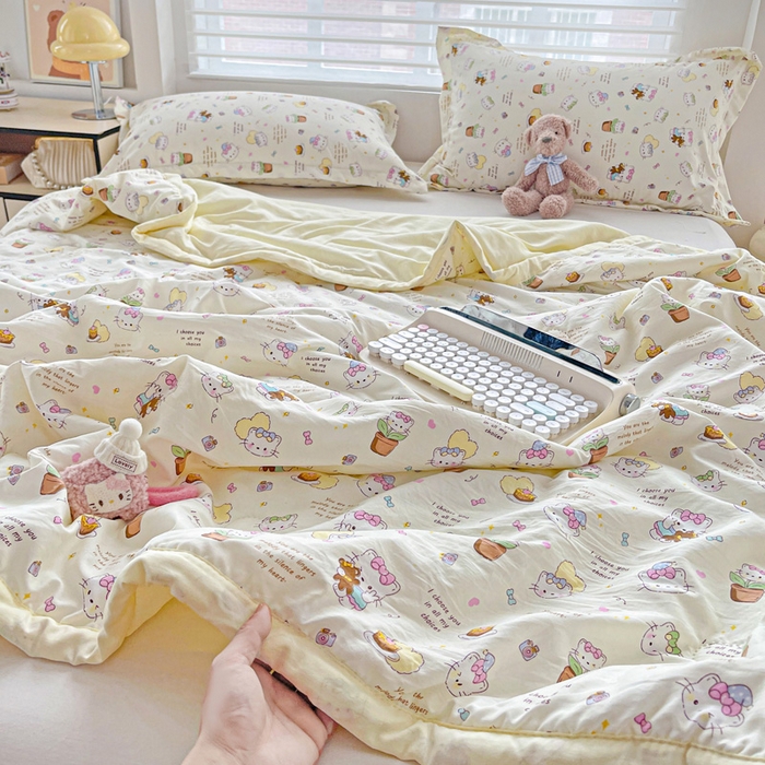 91家纺网 家纺一手货源 找家纺 富艺隆 2025新款水洗棉双层纱夏被 小豆喵