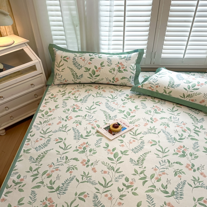 91家纺网 家纺一手货源 找家纺 迪乐妮 2025新款真冰藤印花床笠款凉席 花漫里