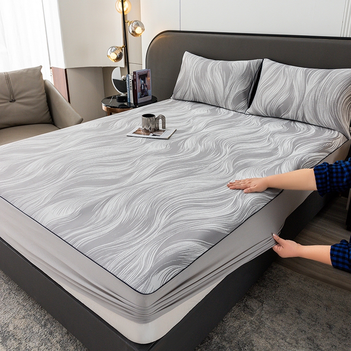 91家纺网 家纺一手货源 找家纺 锦罗绣 2025春夏新款PE中分子凉感提花软凉席席子 极简主义-灰 床笠款