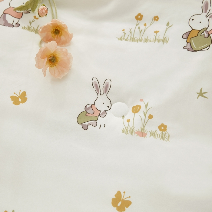 91家纺网 家纺一手货源 找家纺 丝涟家居 2025新款A类双面针织棉卡通小清新滚绳工艺夏被田园兔