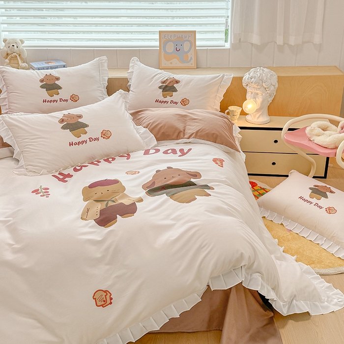 91家纺网 家纺一手货源 找家纺 玉元坊 2025新款全棉纯棉数码印花四件套 快乐小熊