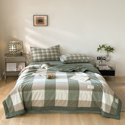 2025梦初语新款无印风棉花夏被 绿大格