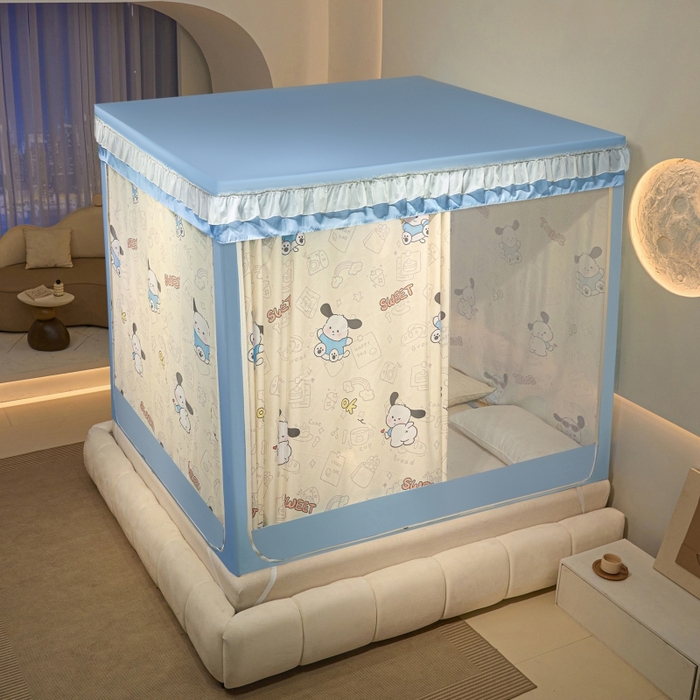 91家纺网 家纺一手货源 找家纺 冉美家纺  2025新款U型遮光方顶坐床蚊帐 帕帕狗-蓝