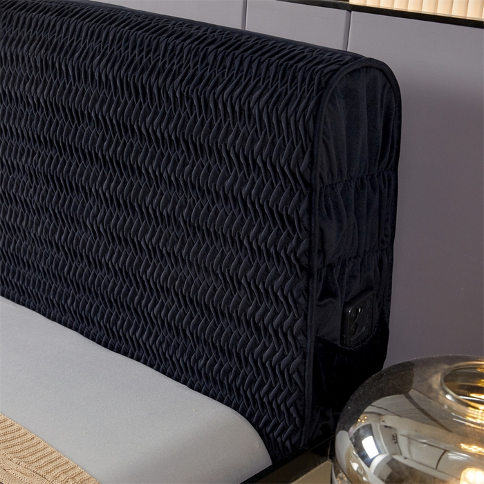 91家纺网 家纺一手货源 找家纺 情恒家纺 2025新款德芙绒工艺款全包床头罩 极简黑