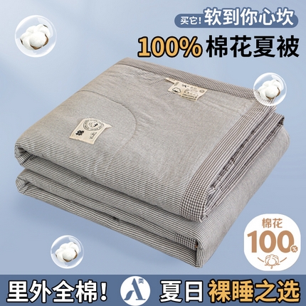 鑫棉坊 2025新款全棉色织水洗棉A类棉花夏被可机洗空调被四件套床单枕套 浅灰谧境