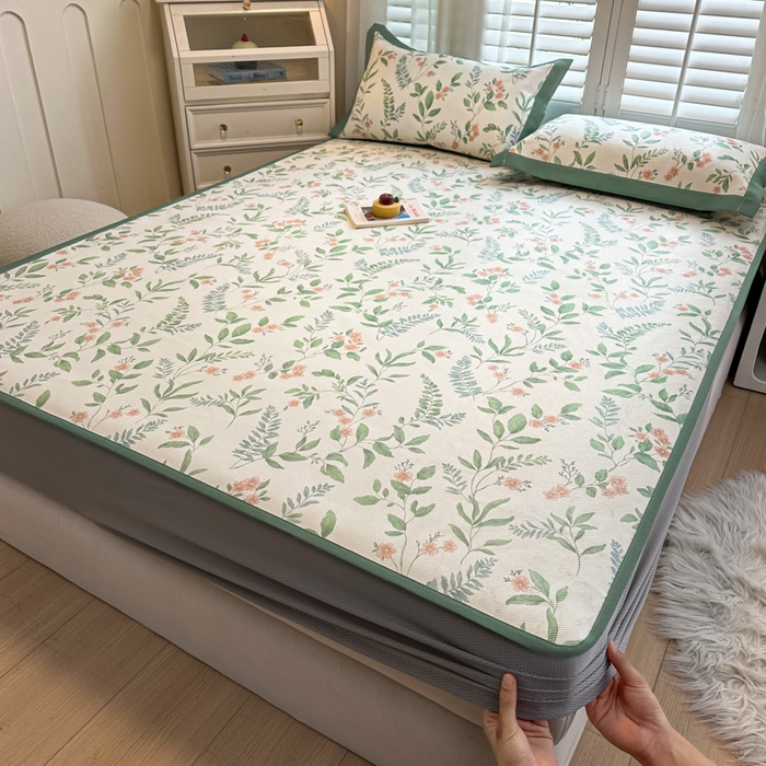 91家纺网 家纺一手货源 找家纺 迪乐妮 2025新款真冰藤印花床笠款凉席 花漫里