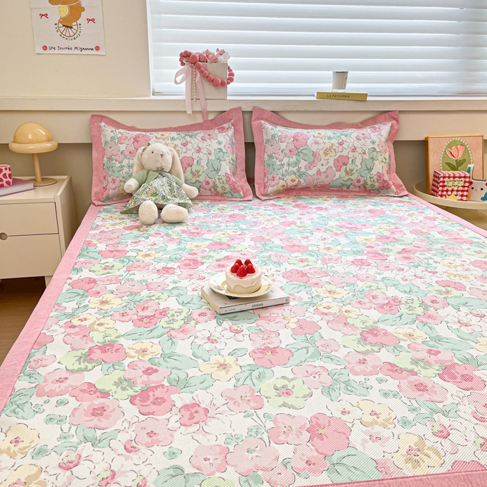 91家纺网 家纺一手货源 找家纺 迪乐妮 2025新款印花真冰藤冰凉席 繁花